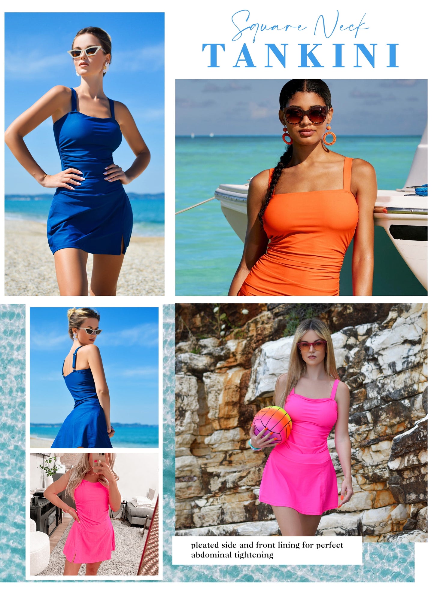 Tankini Swimsuits for Women Tankini Bathing Suit 2 Piece Tummy Control Ruched Tankini Top with Swim Skirt Swimwear Blue L