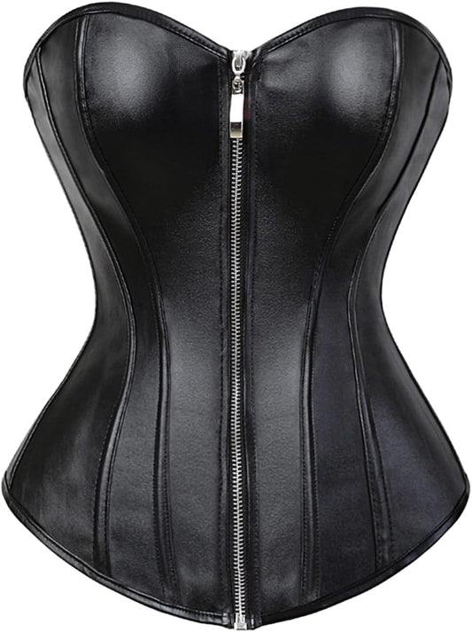 Women'S Faux Leather Bustier Corset Top Steampunk Waist Cincher