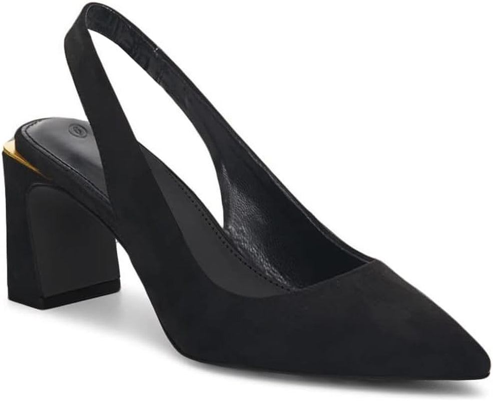 Womens Slingback Chunky Heels Point-Toe Pump Shoes Block Heel Summer Sandals Low-Heel Party Shoes