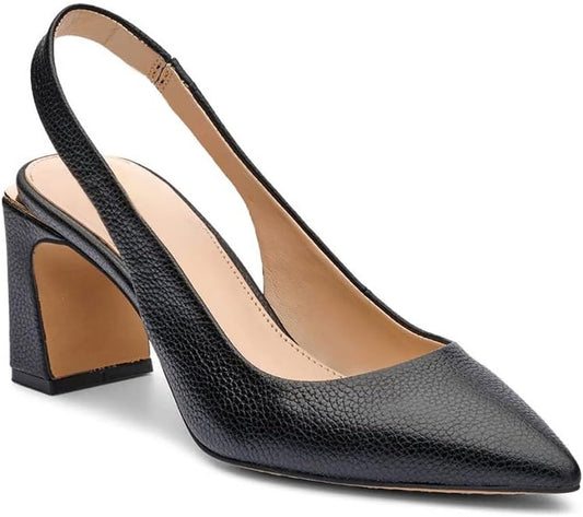 Womens Slingback Chunky Heels Point-Toe Pump Shoes Block Heel Summer Sandals Low-Heel Party Shoes