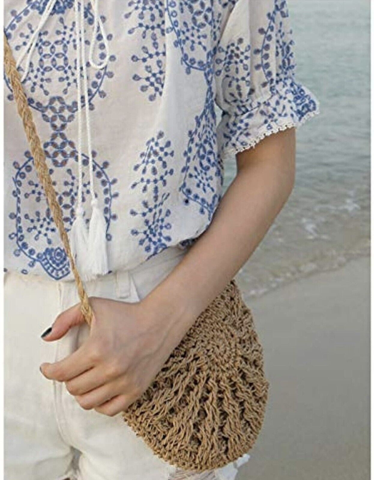Straw Crossbody Bag Women Weave Shoulder Bag round Summer Beach Purse