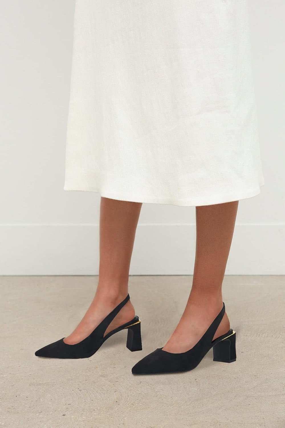 Womens Slingback Chunky Heels Point-Toe Pump Shoes Block Heel Summer Sandals Low-Heel Party Shoes