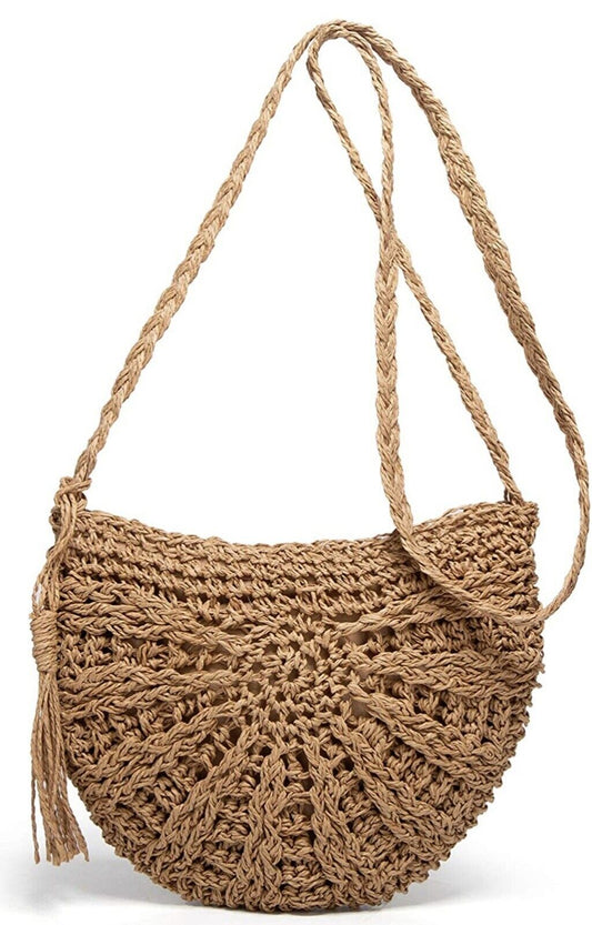 Straw Crossbody Bag Women Weave Shoulder Bag round Summer Beach Purse