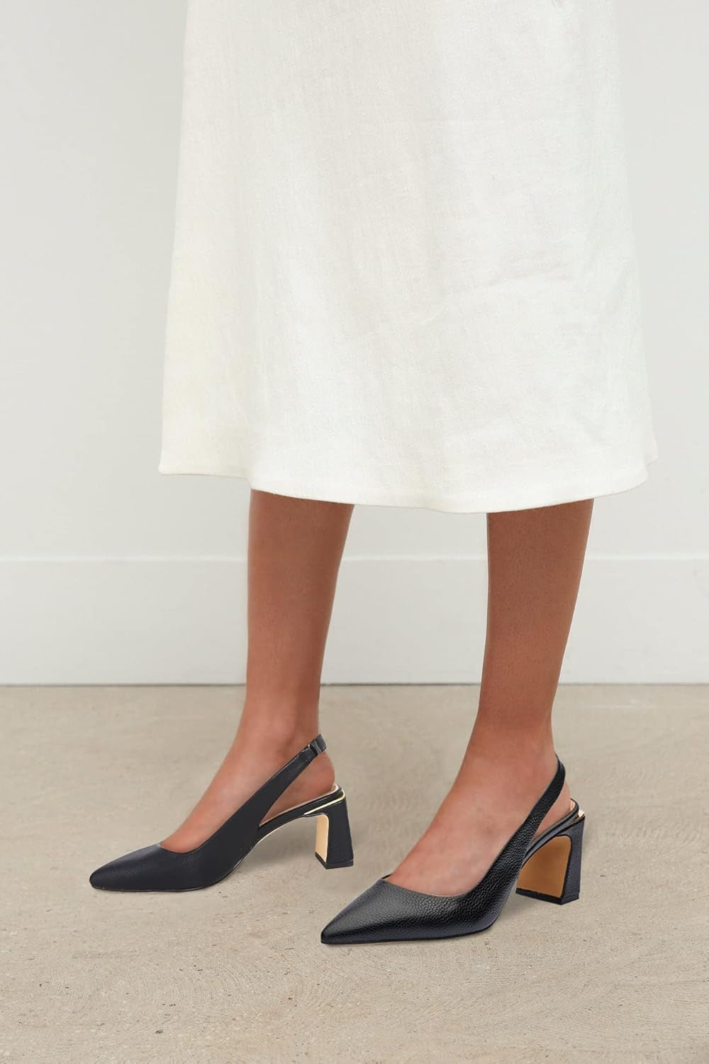 Womens Slingback Chunky Heels Point-Toe Pump Shoes Block Heel Summer Sandals Low-Heel Party Shoes