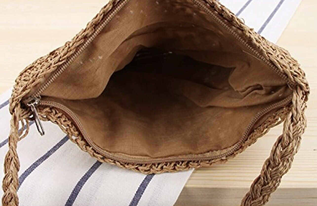 Straw Crossbody Bag Women Weave Shoulder Bag round Summer Beach Purse