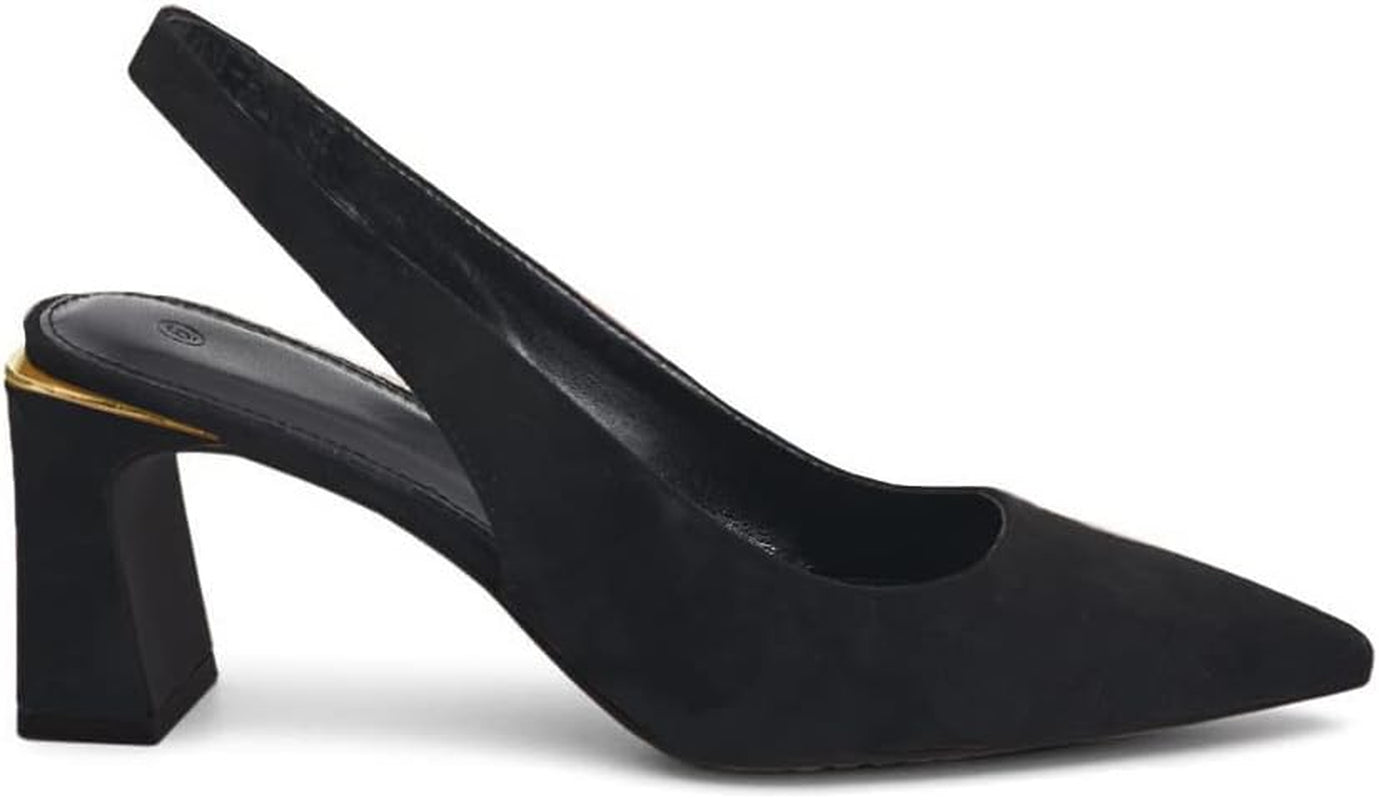 Womens Slingback Chunky Heels Point-Toe Pump Shoes Block Heel Summer Sandals Low-Heel Party Shoes