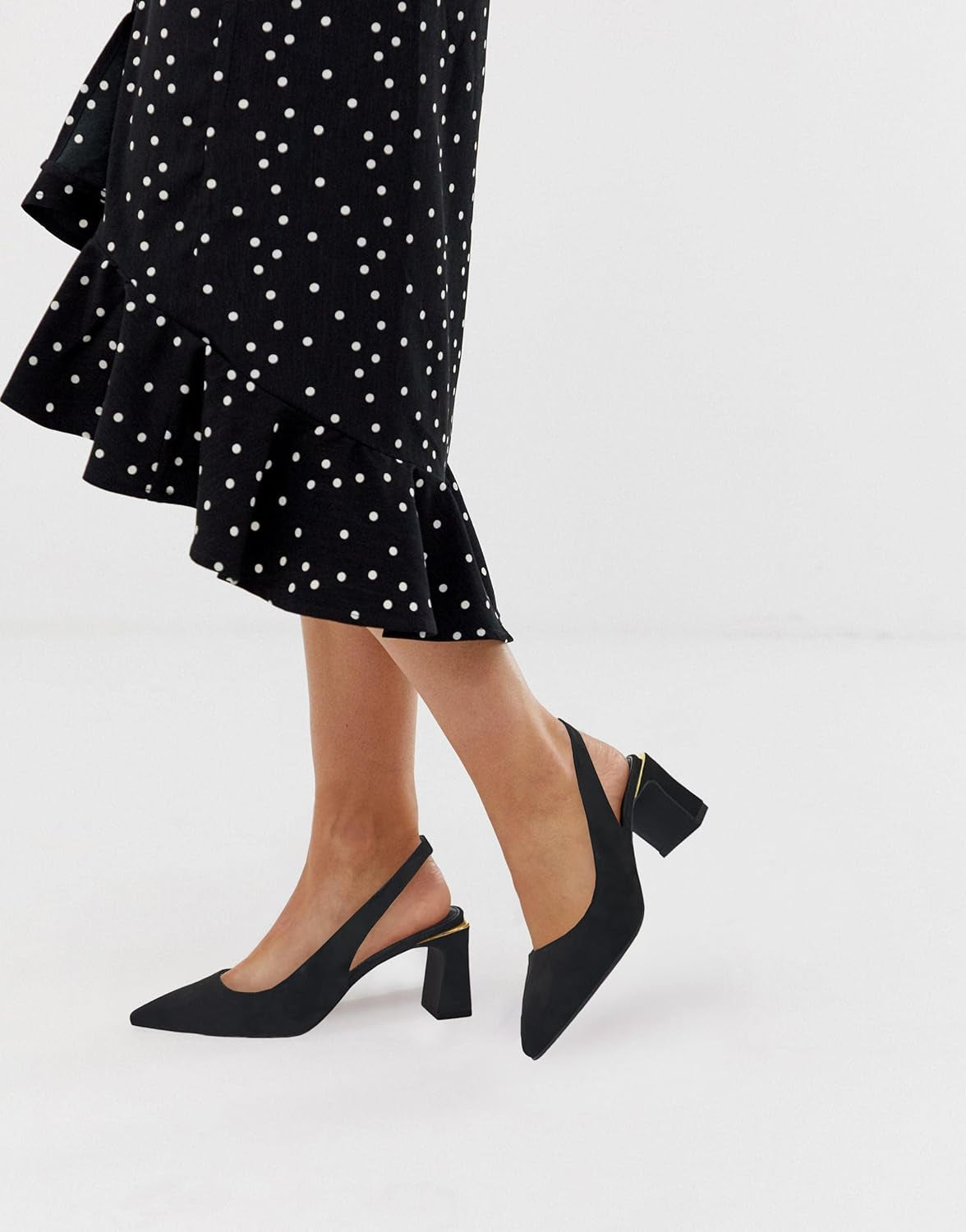 Womens Slingback Chunky Heels Point-Toe Pump Shoes Block Heel Summer Sandals Low-Heel Party Shoes