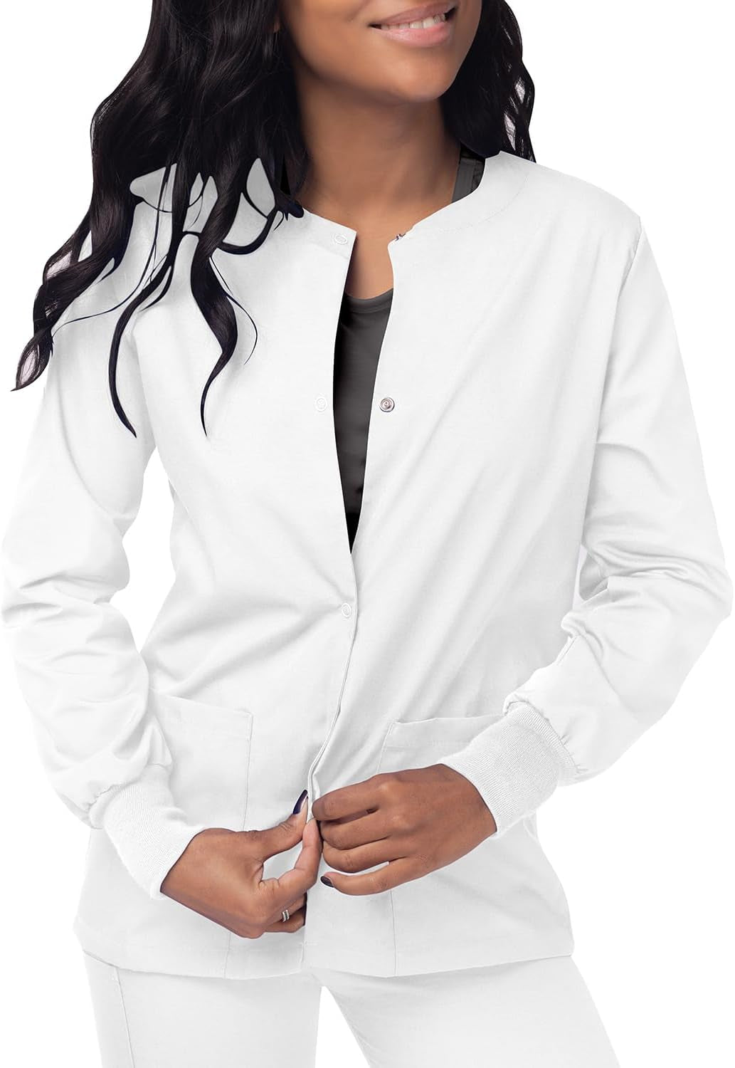 Women'S Scrubs Warm-Up Jacket/Front Snaps - round Neck
