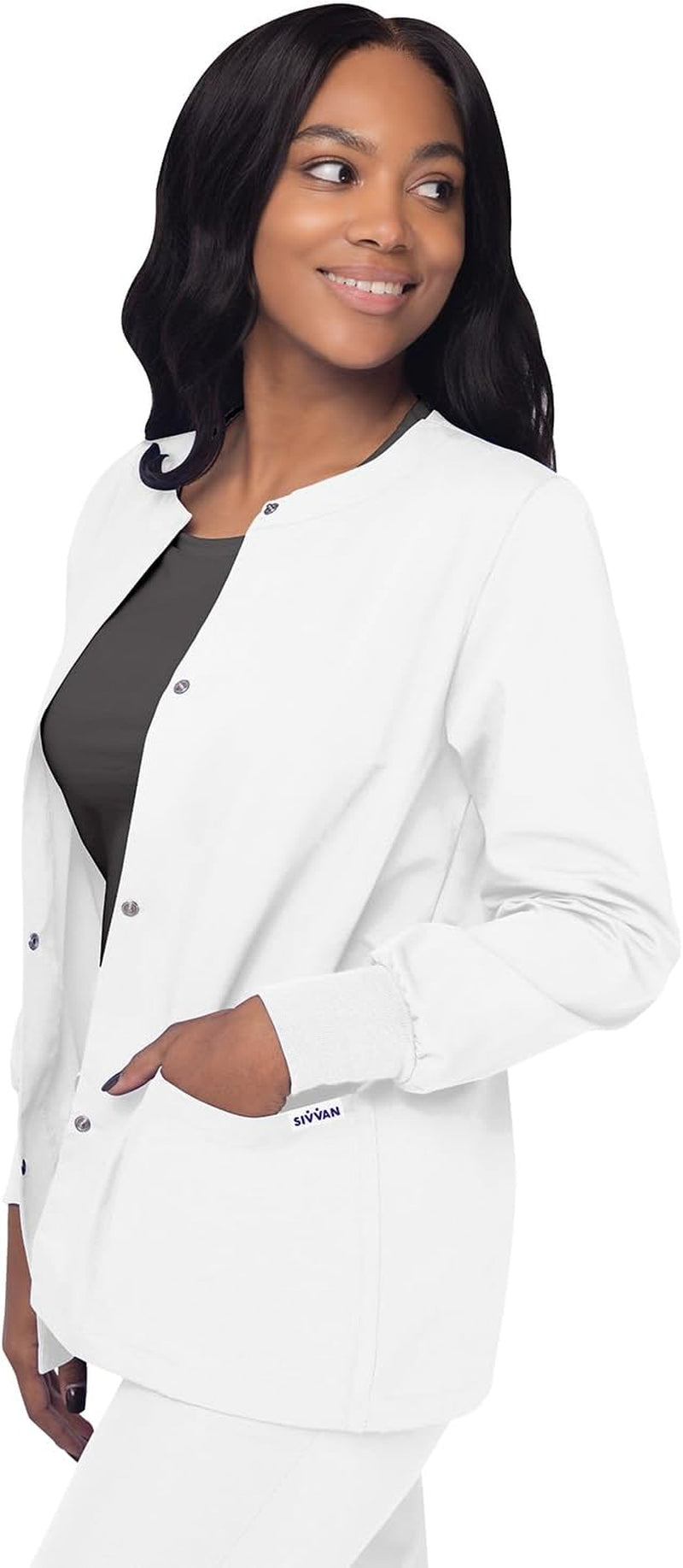 Women'S Scrubs Warm-Up Jacket/Front Snaps - round Neck