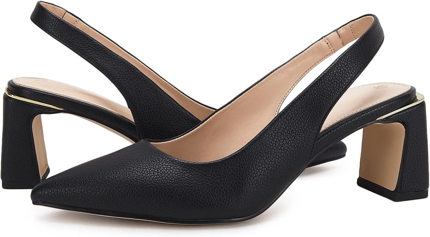Womens Slingback Chunky Heels Point-Toe Pump Shoes Block Heel Summer Sandals Low-Heel Party Shoes