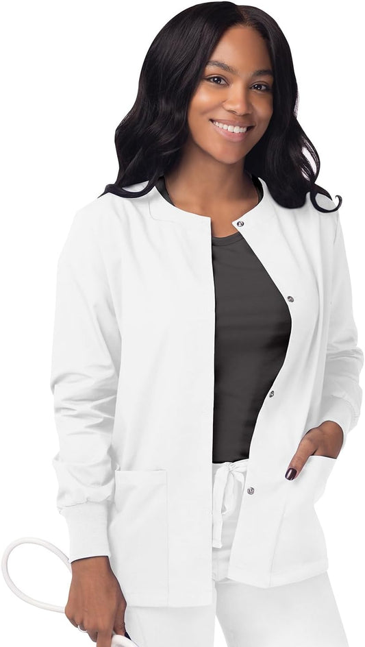 Women'S Scrubs Warm-Up Jacket/Front Snaps - round Neck